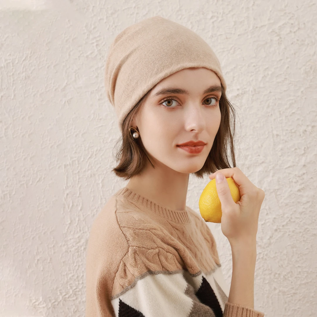 zhaojun/兆君24新款秋冬100%山羊绒休闲纯色淑女加厚帽子ZAM2598