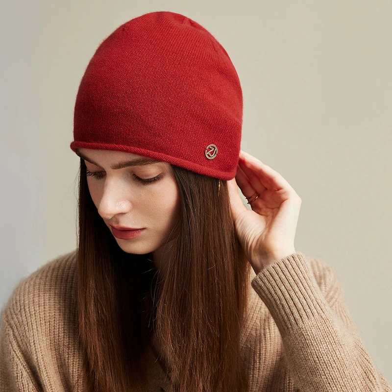 zhaojun/兆君24新款秋冬100%山羊绒休闲纯色淑女加厚帽子ZSS4004