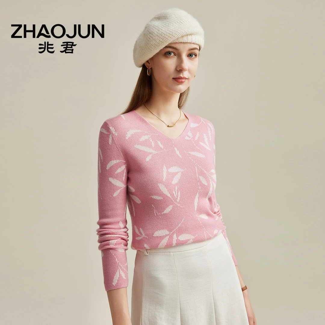 zhaojun/兆君24秋冬中年都市休闲V领长袖女式精仿羊毛衫ZSS7240