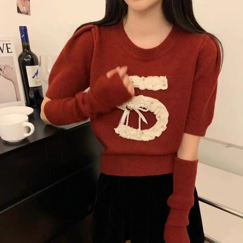 【车厘子红--断袖时尚款数字5】新款针织开衫上衣女洋气百搭