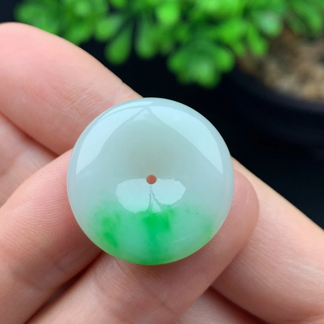 缅甸天然A货翡翠 飘阳绿平安扣吊坠 尺寸23/5.2mm