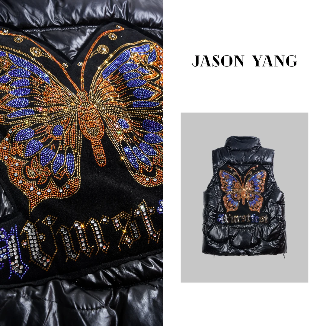 丽丽家 秋冬新款蝴蝶别致烫钻时尚百搭马甲