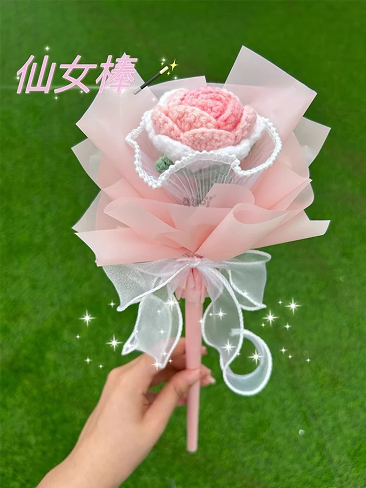 11号针织玫瑰仙女小花束成品手工编织毕业花束情人节生日礼物闺蜜