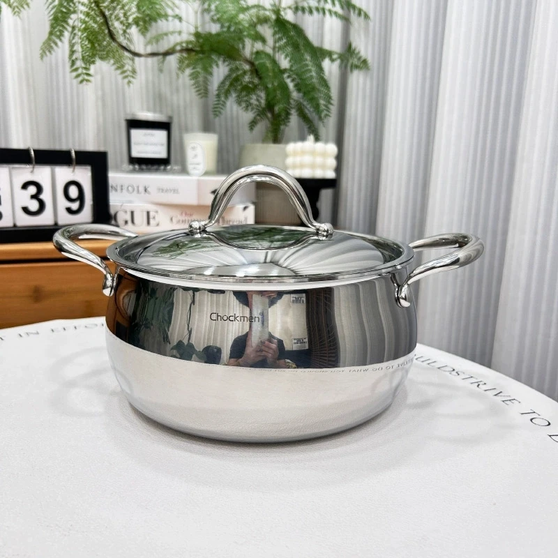 18/10不锈钢无涂层不粘家用三层钢胀型汤锅一体成型20cm通用灶具