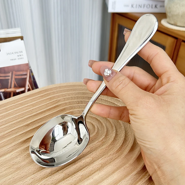高级质感！18/10不锈钢长柄大号吃面粥勺汤匙调羹大口喝汤干饭勺子