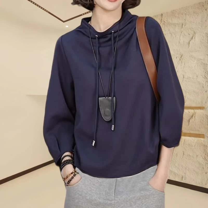 洋气宽松气质卫衣女士2025春季新款休闲时尚纯色长袖上衣女士