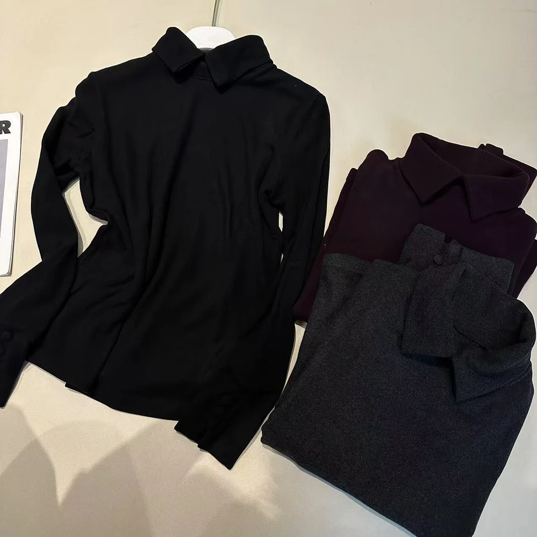 2024秋冬款新款通勤打底衫高圆领设计感百搭时尚显瘦长袖上衣女潮