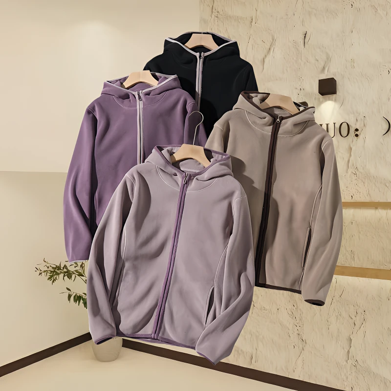 保暖防风加绒洋气连帽卫衣2024秋冬季双面显瘦设计感小众减龄外套