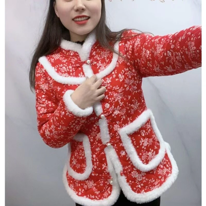 女士碎花新款加厚过冬棉袄棉衣复古女装中国东北外套拜年棉服