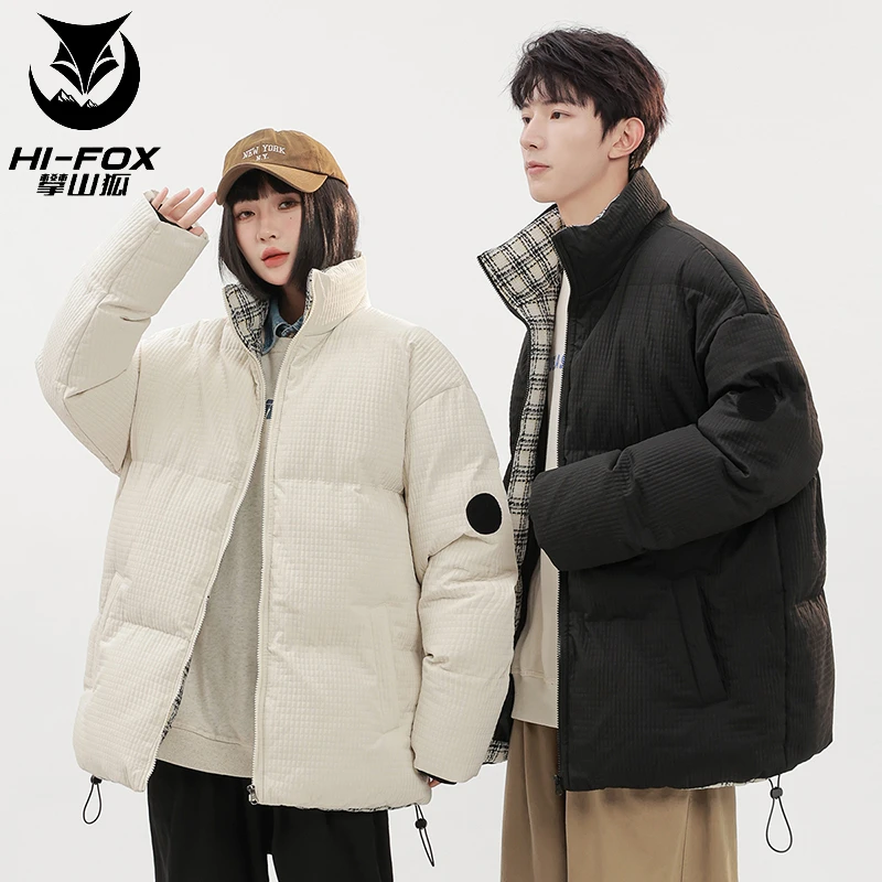攀山狐冬季新款华夫格加厚棉服外套男女潮牌立领保暖情侣棉袄7705