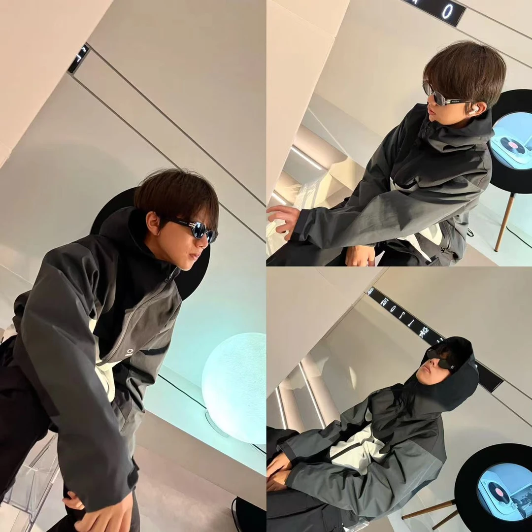 [1 J J]黑灰绿拼接设计款时尚休闲潮流宽松带帽儿童外套（秋日满满