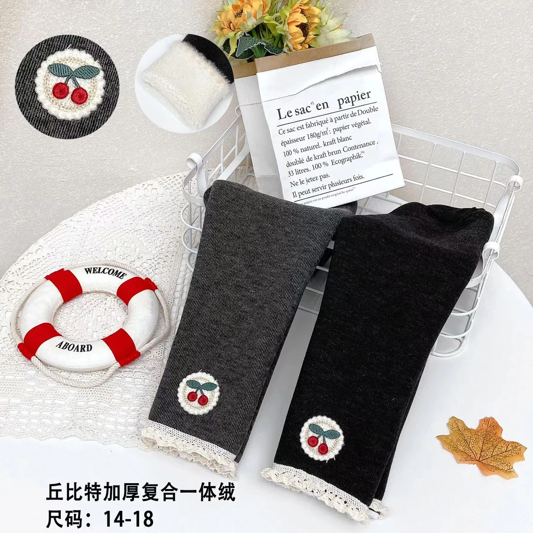 A08厚绒樱桃一体绒打底裤女童裤子