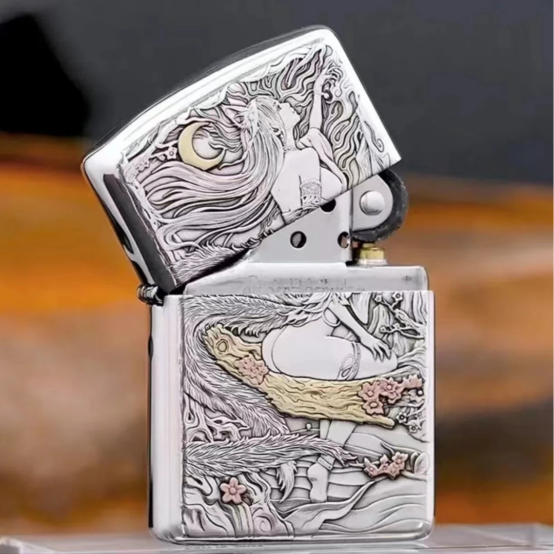 ZIPPO【纯银二代九尾】破法者-月下九尾女紫铜镶嵌款DY8718FD