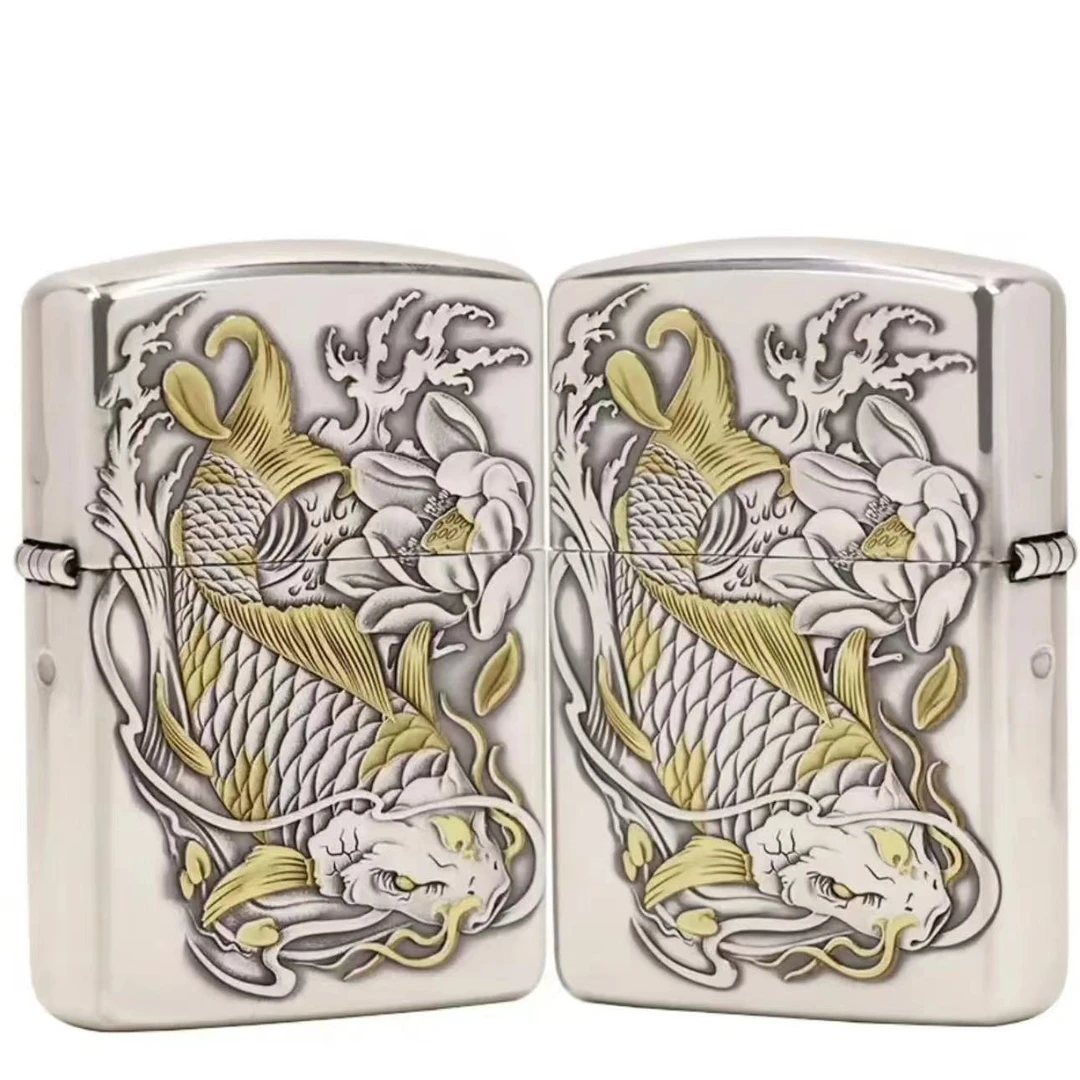 ZIPPO/之宝【双面龙鱼】镀银鎏金 立体浮雕 收藏防风打火机DYX1H1