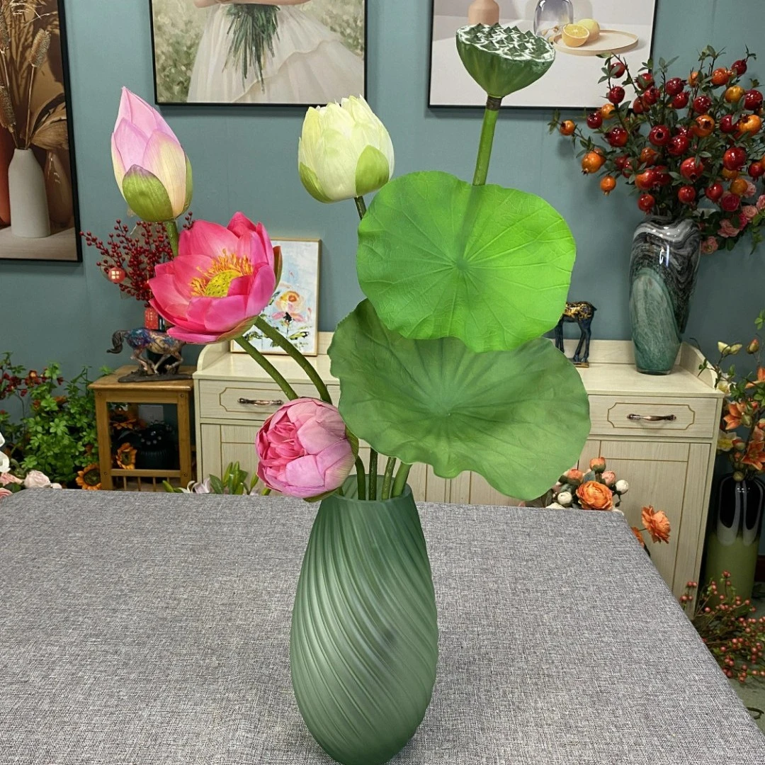 【轻奢高货】仿真莲花高端绢布荷花手感荷叶莲蓬客厅摆花