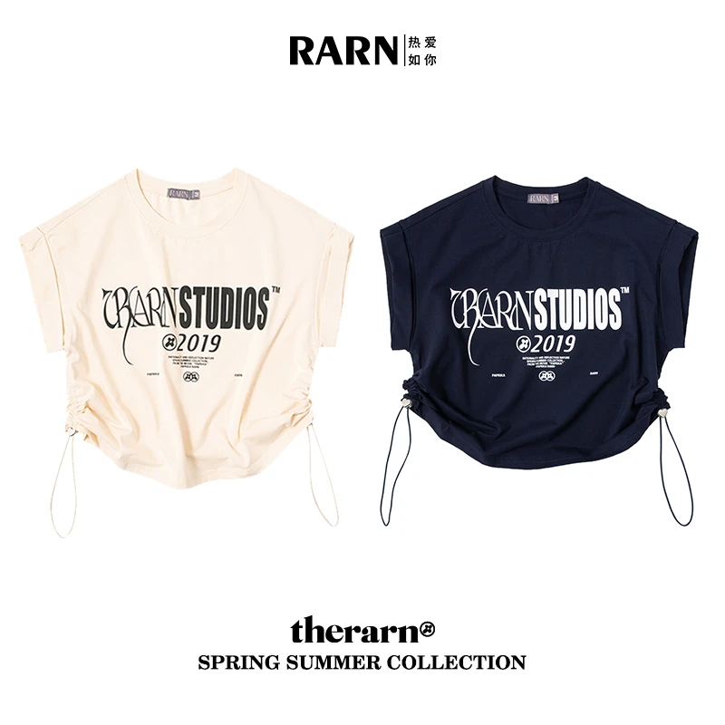 RARN/热爱如你 抽绳翻袖短袖T恤RA23SS135