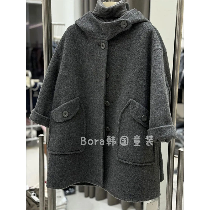 儿童大衣呢子中长款加厚保暖男童外套秋冬装2025新款女童洋气灰色