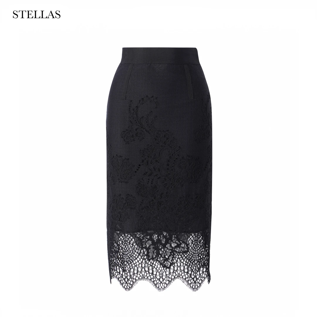 STELLAS 高阶氛围 重工镂空百搭包臀优雅高腰裙蕾丝半身裙