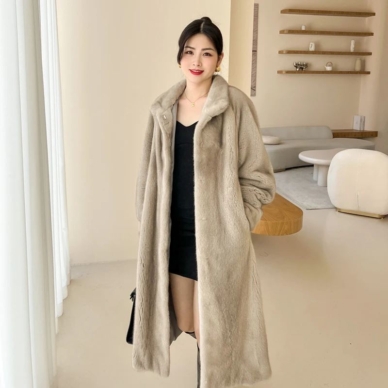 【伊兰佳人】进口长款可翻可立紫金短二整皮整貂气质显瘦皮草外套