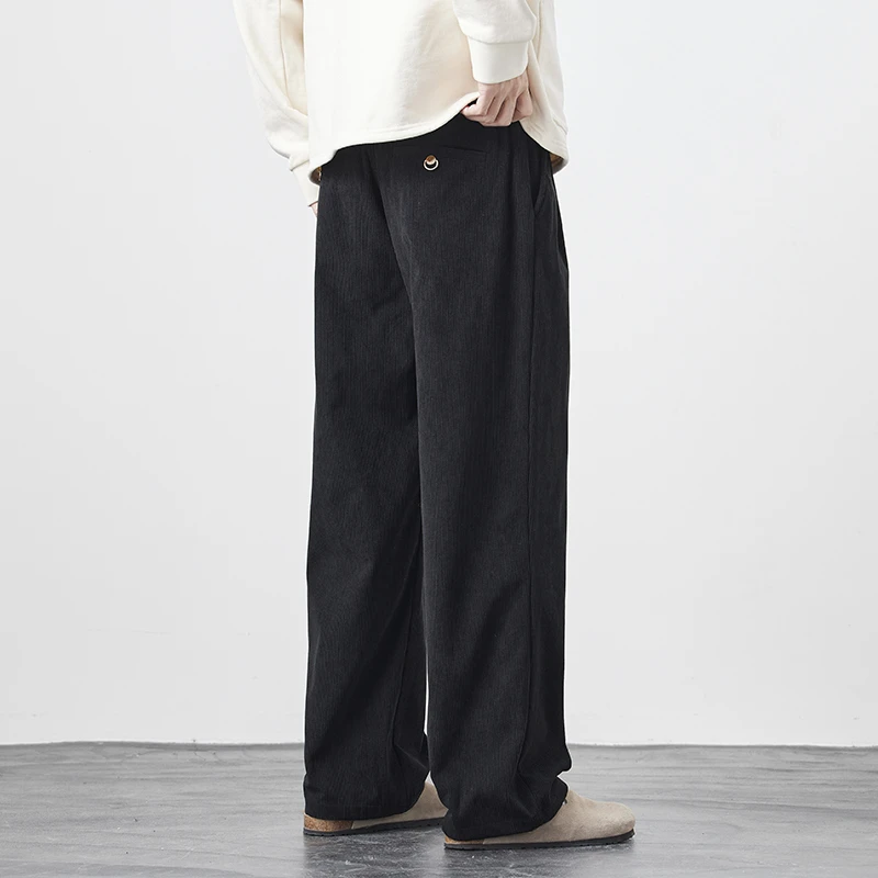 美式复古秋冬季灯芯绒休闲裤男直筒宽松黑色潮流冬款垂感阔腿裤子