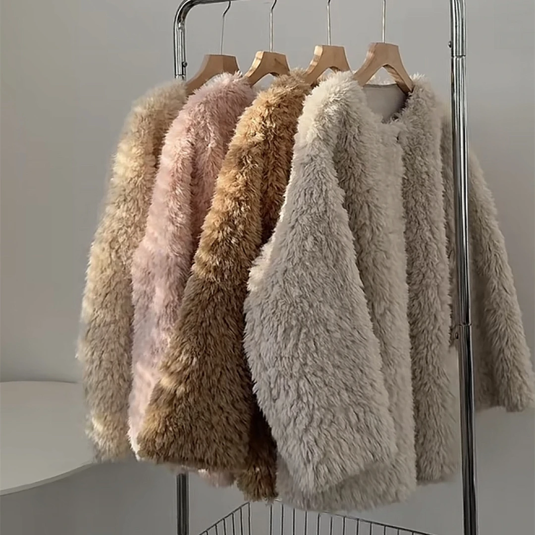 清纯色毛绒绒外套no.退no.换