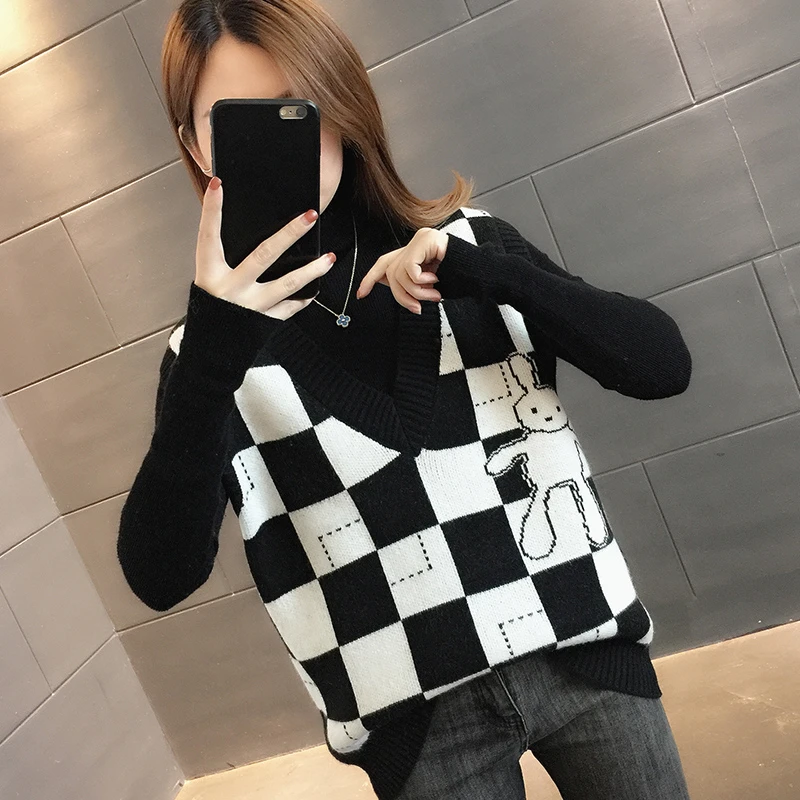 2023年早秋新款学院风无袖针织毛衣马甲女士背心秋冬韩版外搭上衣