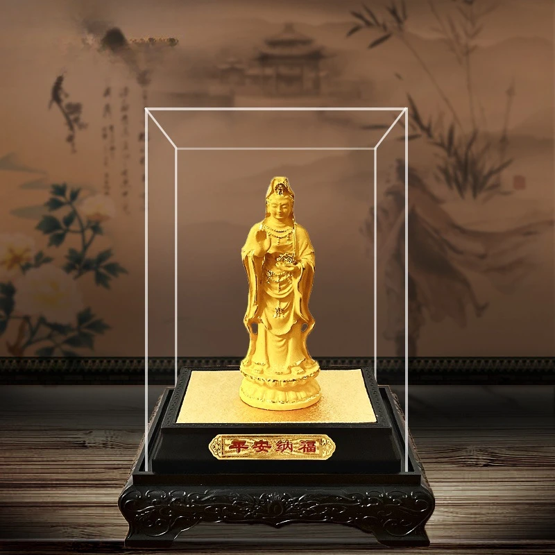 绒沙金站中式立观音菩萨佛像摆件装饰品坐莲观音家居工艺品送礼品