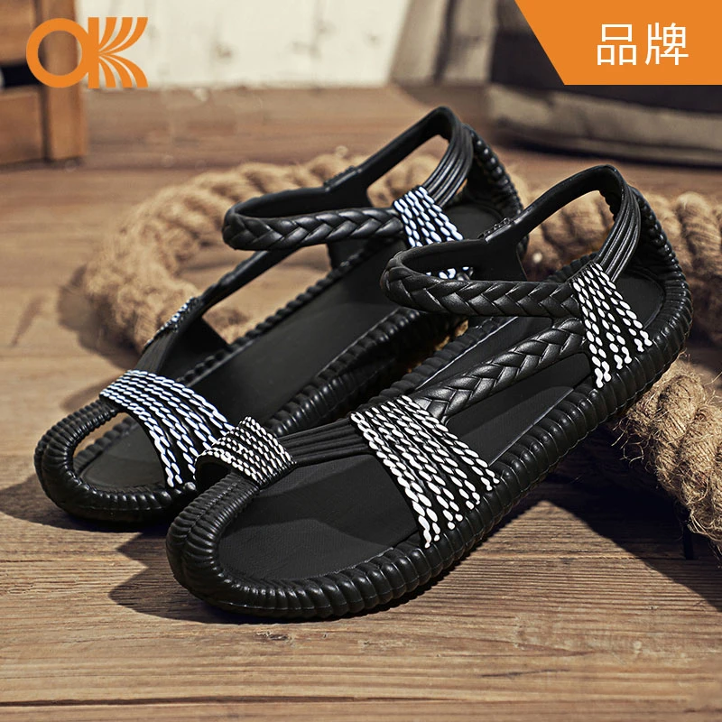 OK夏季透气沙滩鞋男新款草鞋男款复古防水时尚情侣百搭网红凉鞋男