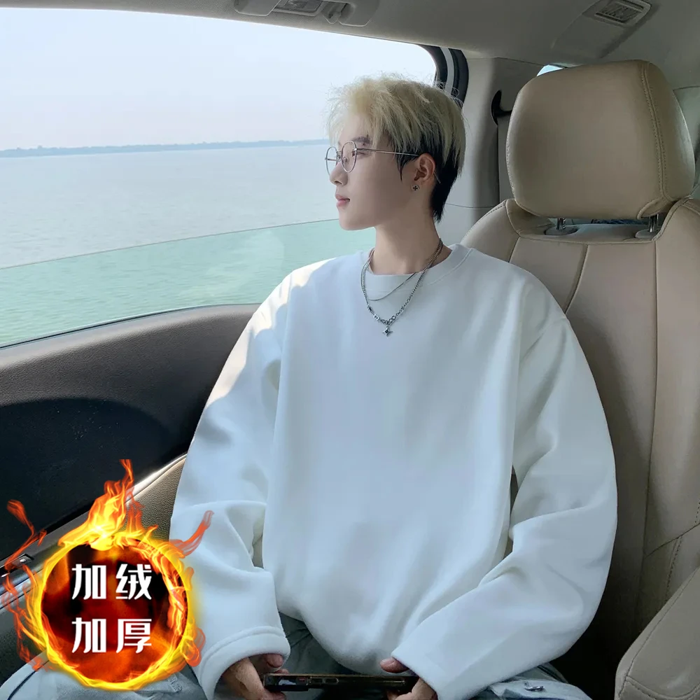 德绒圆领长袖t恤男2025新款加绒加厚内搭打底衫秋冬卫衣上衣保暖