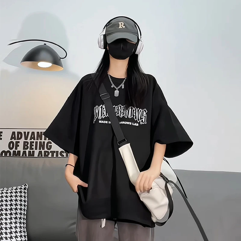 2025夏季新款小众短袖T恤休闲百搭情侣宽松印花韩版设计感潮流ins