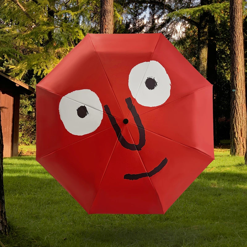 太阳伞全自动雨伞女折叠小清新防晒防紫外线遮阳晴雨两用搞怪笑脸