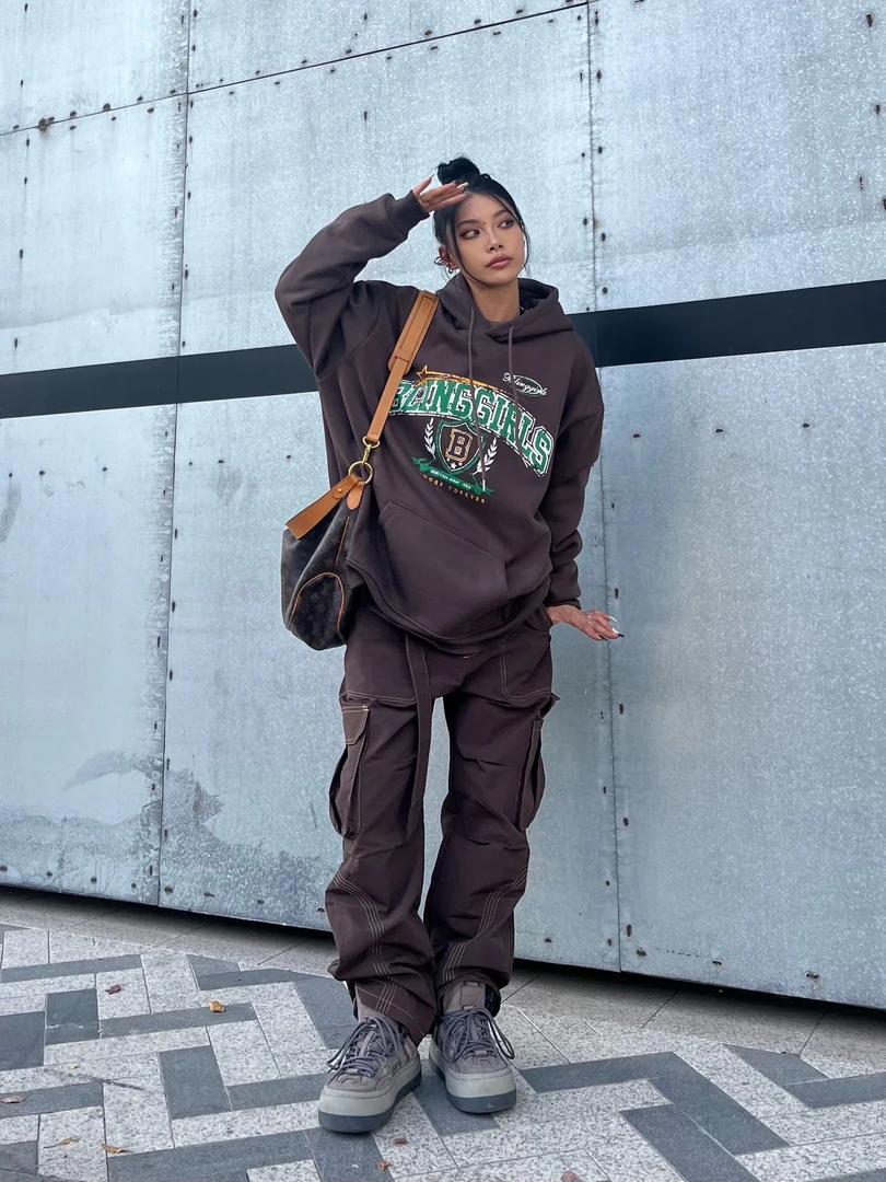 BLINGGIRLS原创宽松连帽美式复古加绒加厚长袖卫衣