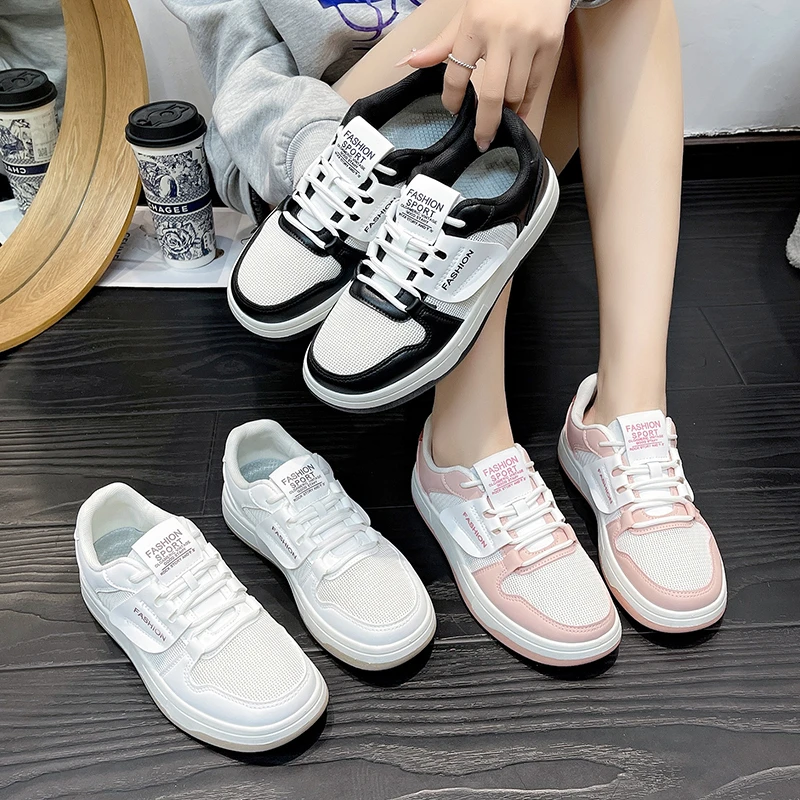 2025黑白网面鞋ins校园风低帮网面小白鞋女休闲百搭平底鞋