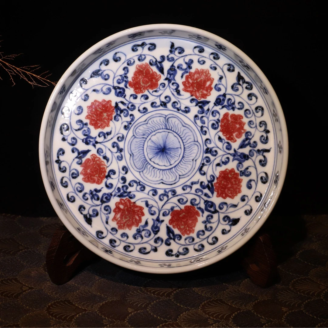 景德镇昱器柴窑釉里红缠枝壶承