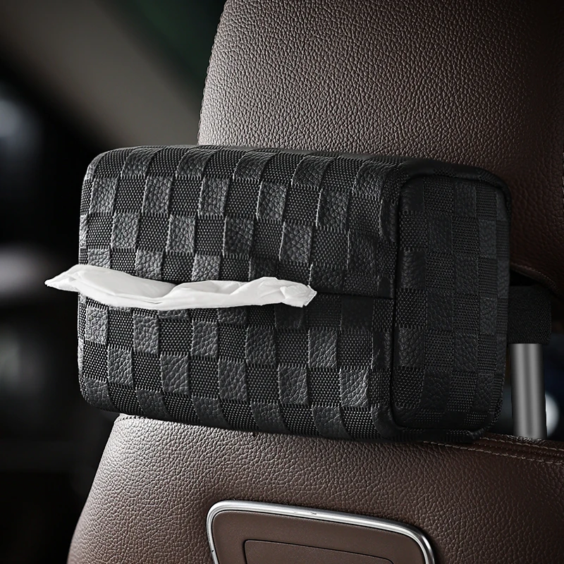 黑格皮汽车纸巾盒车用抽纸盒椅背挂式纸巾包高档简约车内装饰用品