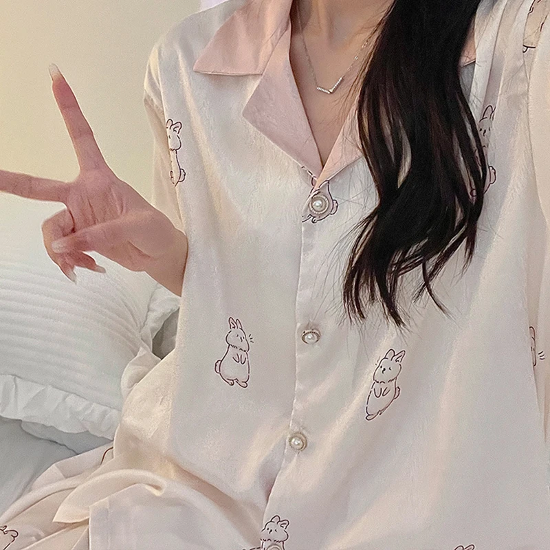 2024夏季新款兔冰丝睡衣套装女ins风高级感短袖家居服可外穿