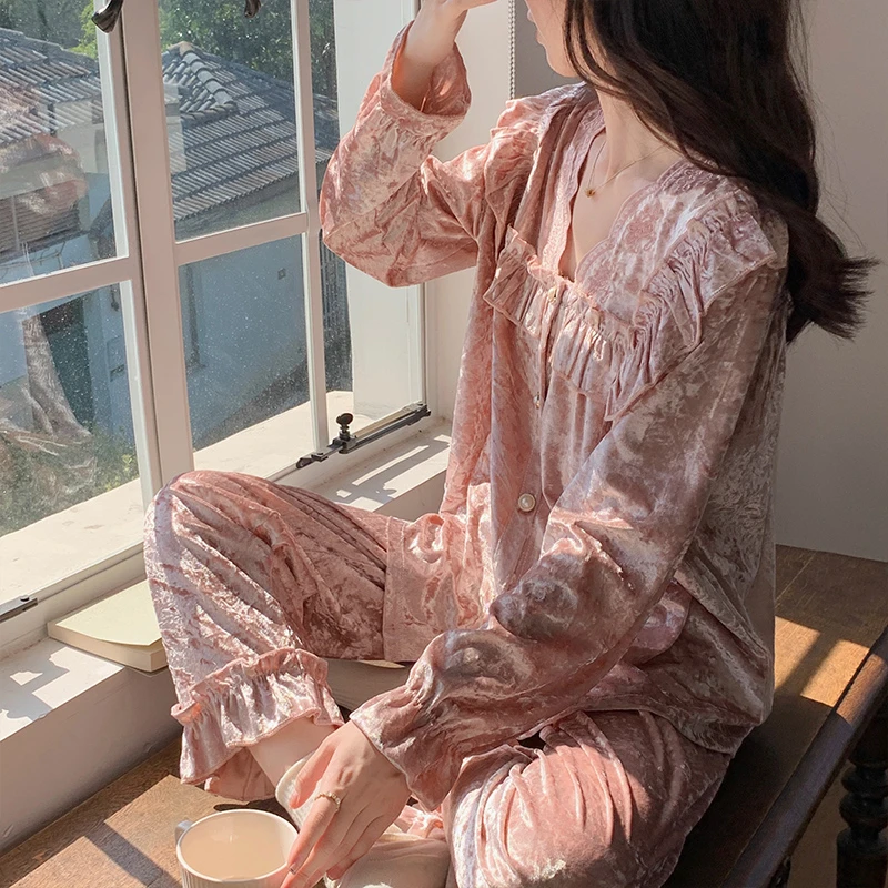 【带胸垫】金丝绒睡衣女春秋款新款长袖网红爆款秋冬季家居服套装