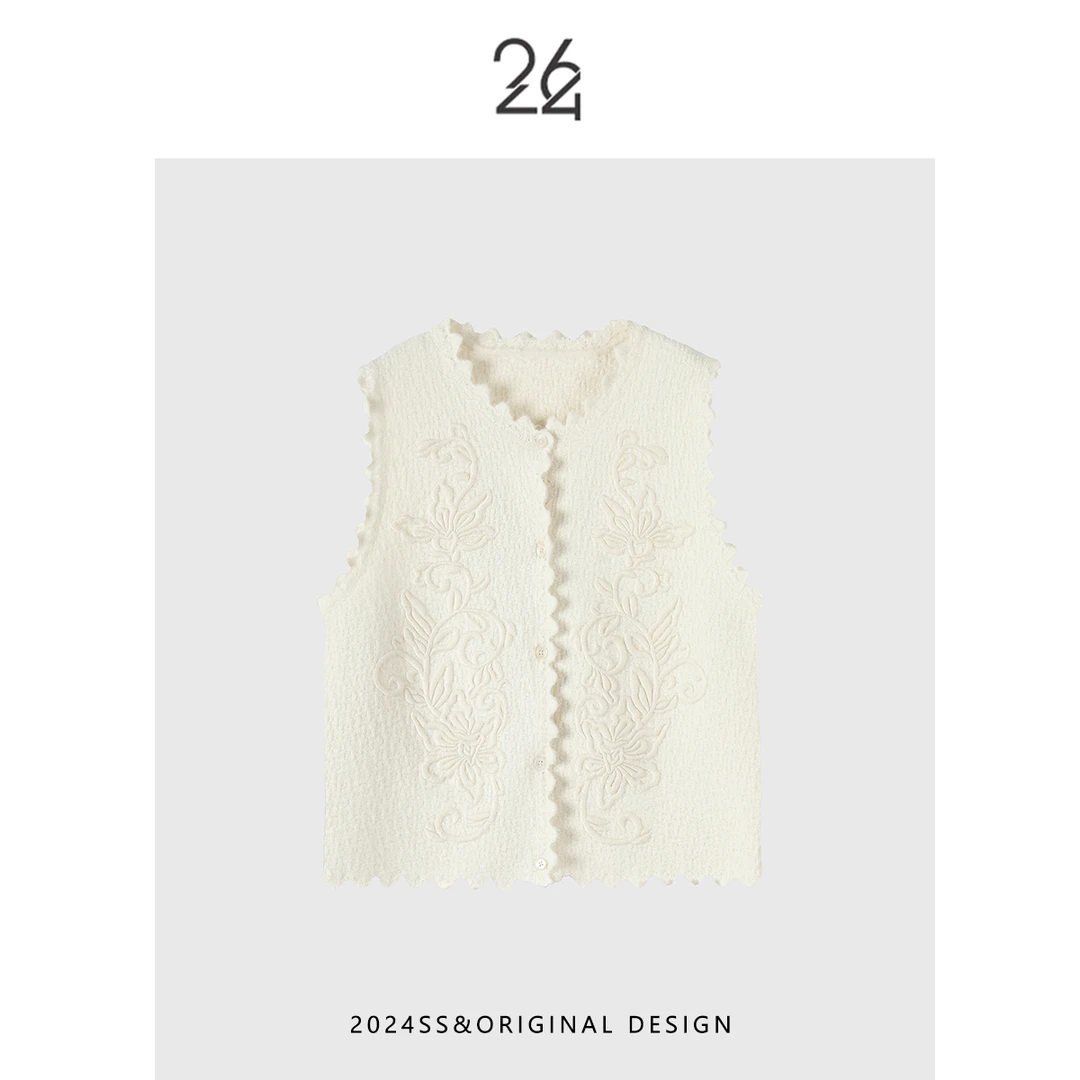 【吉普赛人】微缩绒天丝羊毛真空刺绣波浪形背心马甲60301