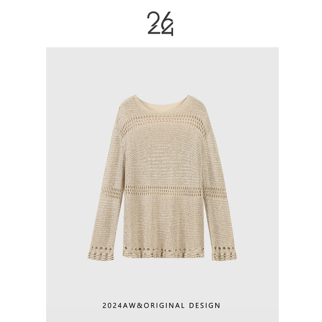 【抹茶芝士】带子纱宽松慵懒镂空女装针织衫1858