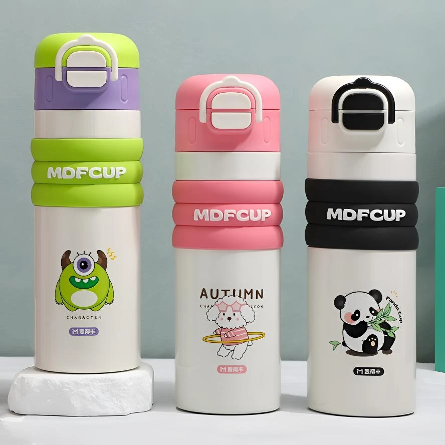 316可爱时尚双饮保温杯学生户外骑行大容量真空保温杯卡通吸管杯