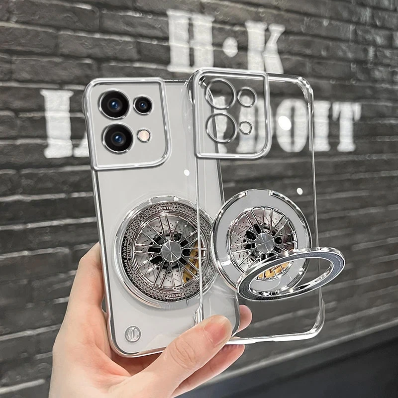 适用OPPOReno8/pro/+电镀无边框陀螺支架简约轻薄透明防摔手机壳