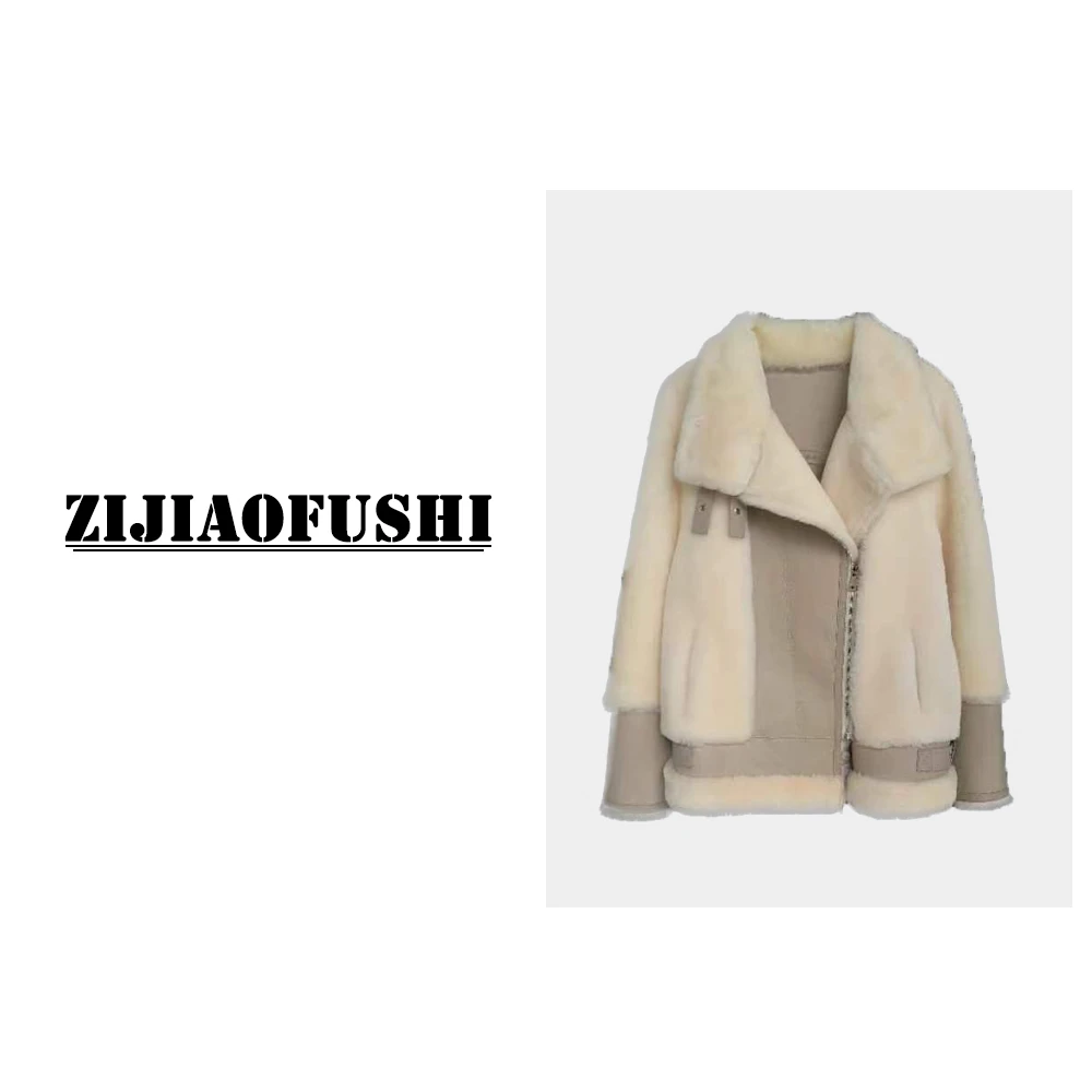 “美利奴真皮”皮毛一体机车款中长款冬装外套LGDL-F2257