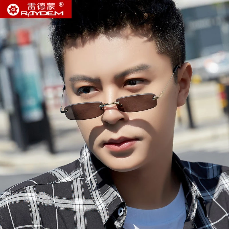 无框太阳镜男士墨镜开车专用眼镜时尚个性小方形潮流眼睛防紫外线