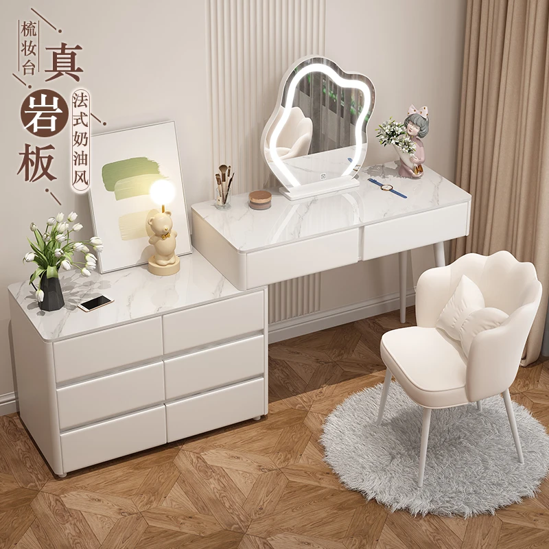 HANTUO/韩拓全实木包皮岩板桌面梳妆台卧室现代简约轻奢ins风