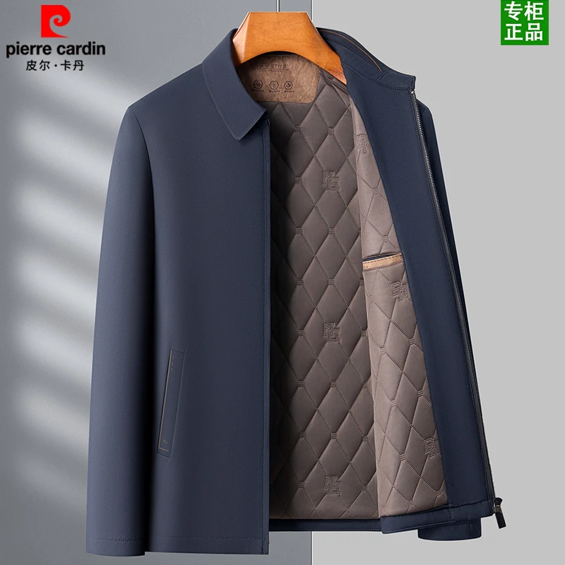 皮尔卡丹秋冬新款男士高档商务休闲外套爸爸装简约百搭翻领棉衣男