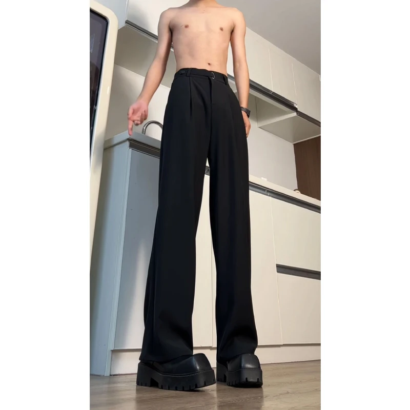 黑色直筒西裤垂坠感高级感春秋潮流裤子男高腰加长款高个子西装裤