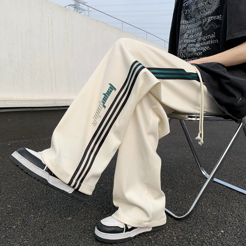 美式vibe冰丝裤子男设计感小众hiphop休闲裤运动拼接条纹拖地裤子