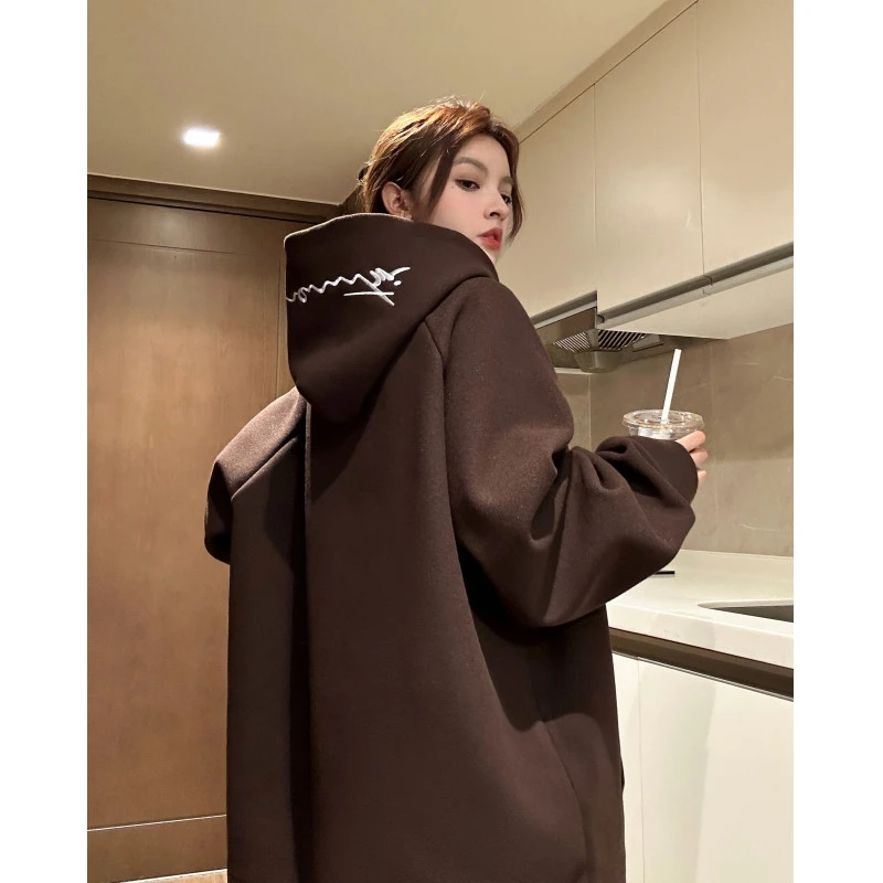 美式复古呢料刺绣卫衣男士春秋新款炸街痞帅衣服重磅连帽外套潮牌