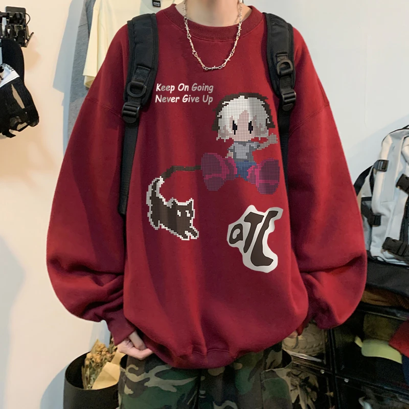 美式卫衣男士春秋季新款宽松小众潮牌印花长袖T恤男生休闲上衣服