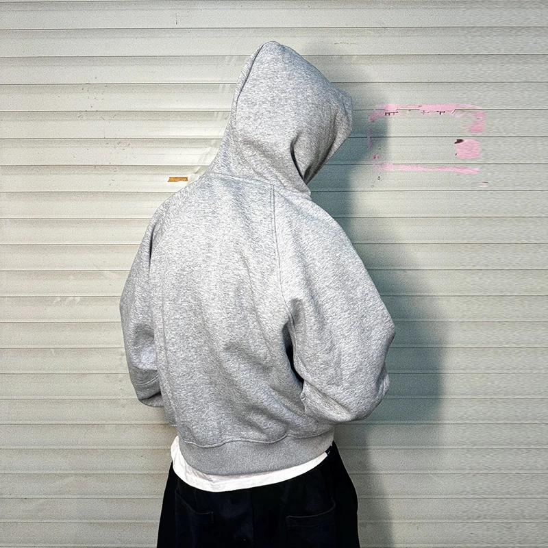 TWITU秋冬重磅520克廓形宽松拉链厚帽衫Cleanfi立体裁切美式卫衣